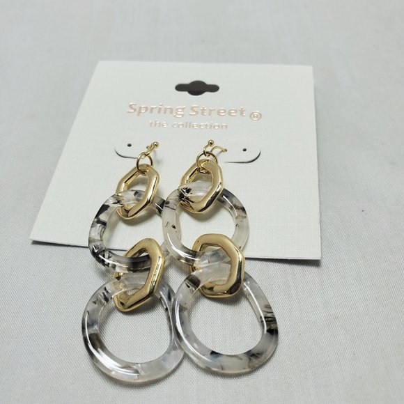 Nordstrom chain link fishhook drop earring gray marble and gold - Picture 2 of 4